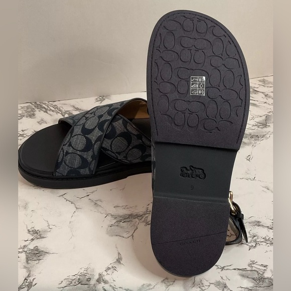 Coach Women Signature Fraser Chambray Sandal Midnight Navy Sz 9 B NWB - Picture 6 of 12
